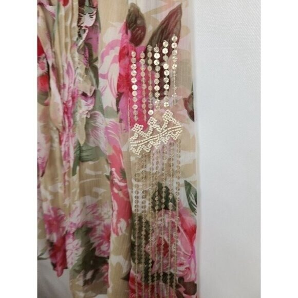 Anthropologie Ranna Gill Womens Top Small Floral Bow Tie Sequined Cottage BOHO - Picture 6 of 11